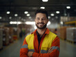© JQM - A confident warehouse manager smiling at the camera, e-commerce storage facility