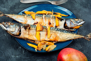 Wall Mural - Baked mackerel with mango.