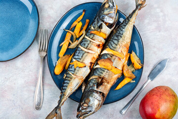 Wall Mural - Fried fish with mango.