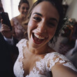 Happy bride takes a selfie in her wedding, Generative AI