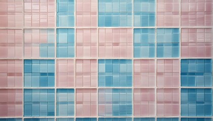 Wall Mural - soft pink blue pastel colored checkered square mosaic tiles wall texture background seamless pattern