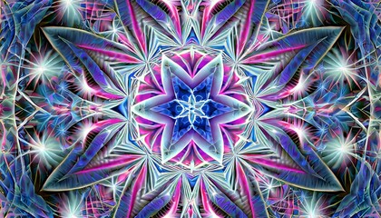 Wall Mural - star mania in blue pink white and violet a digital abstract fractal image with an optically challenging psychedelic design in blue pink and violet