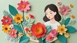  happy women day conceptual art ,paper cut and craft style. vector, illustration.women in the middle of flower