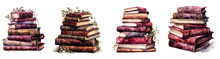 Watercolor illustration. pile of books watercolor collection isolated on transparent background
