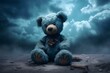 Concept of a melancholic teddy bear on a blue Monday, often regarded as the gloomiest day of the year. Generative AI