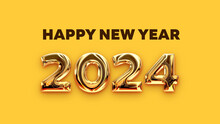 Happy New Year 2024 Illustration With 3D Gold Lettering
