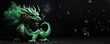 A green dragon in Chinese style on a black background with particles and smoke