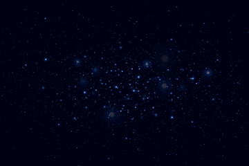 Wall Mural - Realistic starry sky with blue glow of light. Bright stars with reflections in the dark sky. Vector illustration. EPS 10