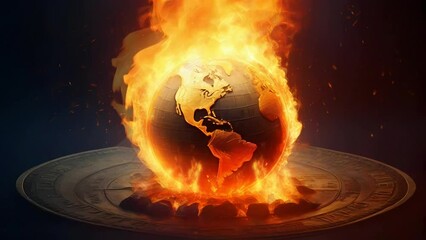 Wall Mural - the globe on fire video animation, global warming concept, Seamless Animation Video Background in 4K Resolution