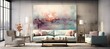 Cheerful Abstract Painting Living Room Decor Design with Colorful Wall Hanging Picture