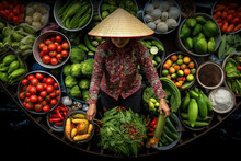 Women Food People Vietnamese Asia Selling Street Hat Seller Market Fresh Tradition Vietnam Women