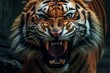 Angry roaring Royal Bengal tiger in the wild, Endangered animal of Sundarbans Indian- Bangladesh, Big cat Panthera Tigris animal photography 