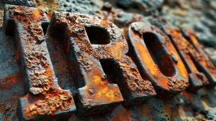 Poster - A close up of a rusty metal sign that says iron, AI