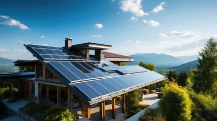 Aufkleber - Photovoltaic system on the modern house roof. Generative AI.