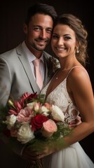 Wall Mural - Happy smiling young bride and groom, wedding couple