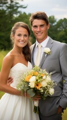 Wall Mural - Happy smiling young bride and groom, wedding couple