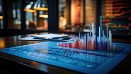 Wall Mural - business, financial, finance, graph, investment, growth, stock, analysis, technology, chart. data finance analyzes profitability of working companies with digital augmented reality graphics via AI.