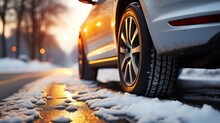 A Close Up Of A Car Tire On Snow