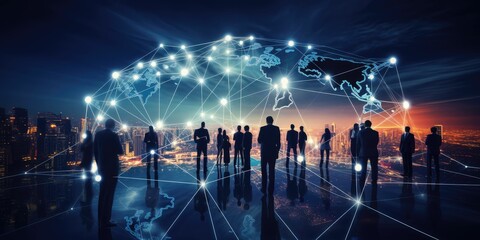 Global business structure of networking. Analysis and data exchange customer connection, HR recruitment and global outsourcing, Customer service
