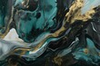 Abstract artwork with teal and black tones, featuring marble swirls and agate ripples. Atmospheric and captivating with hints of gold. Generative AI
