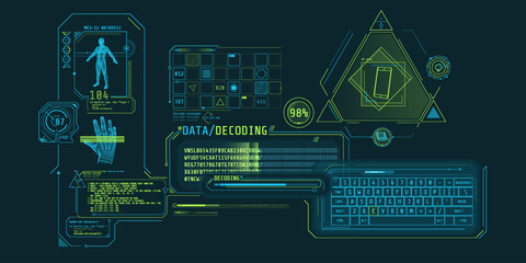 Wall Mural - futuristic hud interface for entering and decoding personal data.