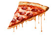 © john - Template with delicious tasty slice of pepperoni pizza flying on white background.