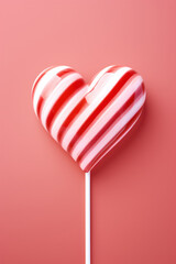 Wall Mural - Candy on a stick in the shape of a heart on a pink background