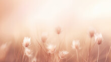 Meadow With Wild Flowers In The Sunny Summer Day.Soft Pastel Background Peach Fuzz Color Of The Year 2024