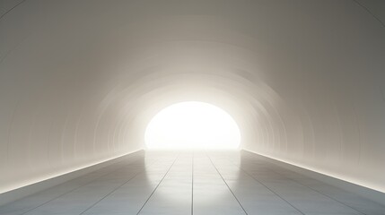 Poster -  a light at the end of a tunnel in the middle of a room with white tiles on the floor and a light at the end of the tunnel in the end of the tunnel.