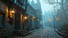 foggy cobblestone street - mystery setting