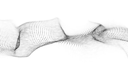 Digital dynamic wave of particles. Abstract white futuristic background. Big data visualization. 3D rendering.