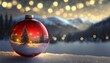 Paesaggio natalizio con palla di vetro e albero di Natale
