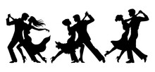 Vector Illustration. Silhouette Of Dancing People. Couple Of Lovers. Tango Waltz.