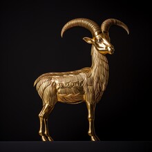 A Gold Statue Of A Ram
