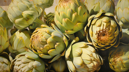 Canvas Print - A bunch of artichokes lying outdoors