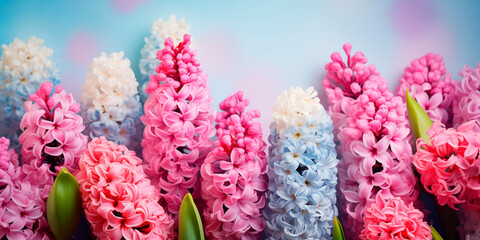 Poster - Pink and purple hyacinths closeup, bright spring background, wallpaper