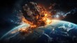 © EarthWalker - Planet Earth exploding from nuclear blast. Explosion of atomic bomb. Apocalypse, world war 3. AI Generated