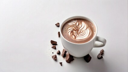 Wall Mural - Isolated White Background, Top View Hot Chocolate in Cup, Studio Shot