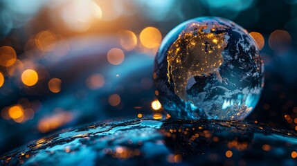 Wall Mural - abstract holographic world globe with many connection points symbolizing social media and life for b
