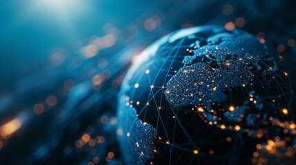 abstract holographic world globe with many connection points symbolizing social media and life for b