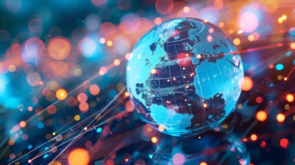 Wall Mural - abstract holographic world globe with many connection points symbolizing social media and life for b