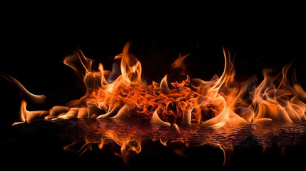 Fire flames on black background. For art work design, banner or backdrop. Flames against a black background. Fire concept. dangerous concept. Art concept. Wave concept. Flame concept. Background conce