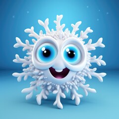 Canvas Print - Cute Cartoon Snowflake Weather Character with Big Eyes 