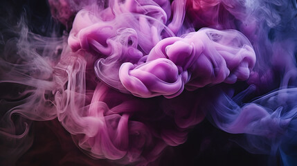 Aufkleber - Cloud of smoke on black background. A blue, purple smoke swirls in the air against a black background.