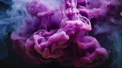 Poster - Cloud of smoke on black background. A blue, purple smoke swirls in the air against a black background.