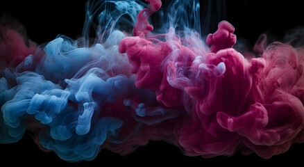 Aufkleber - Cloud of smoke on black background. A blue, purple smoke swirls in the air against a black background.
