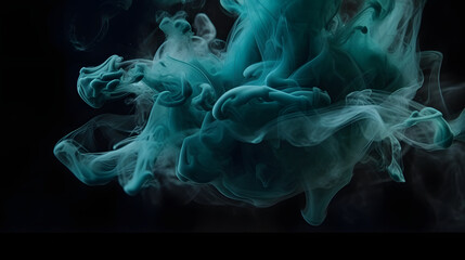 Poster - Cloud of smoke on black background. A blue smoke swirls in the air against a black background.
