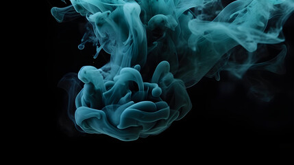 Poster - Cloud of smoke on black background. A blue smoke swirls in the air against a black background.