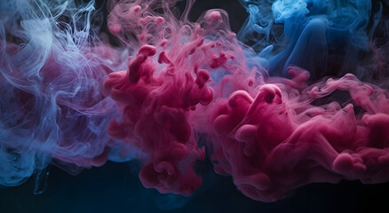 Poster - Cloud of smoke on black background. A blue, purple smoke swirls in the air against a black background.