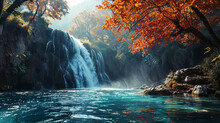 Beautiful Natural Waterfall View, Located In Hiding